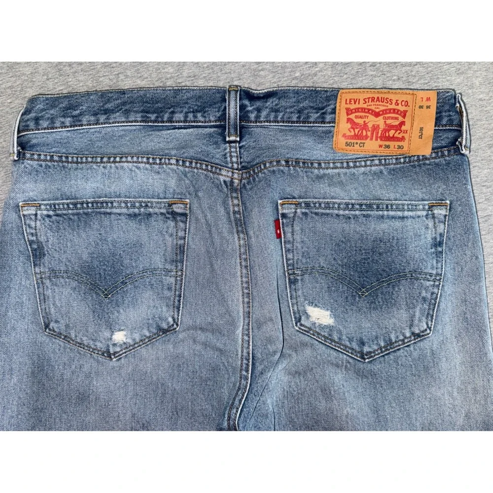 Levis 501 CT Mens Tapered Blue Distressed Jeans Size 36x30 Streetwear Vintage